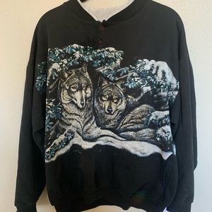 Vintage 90s wolf sweatshirt crew neck with pockets